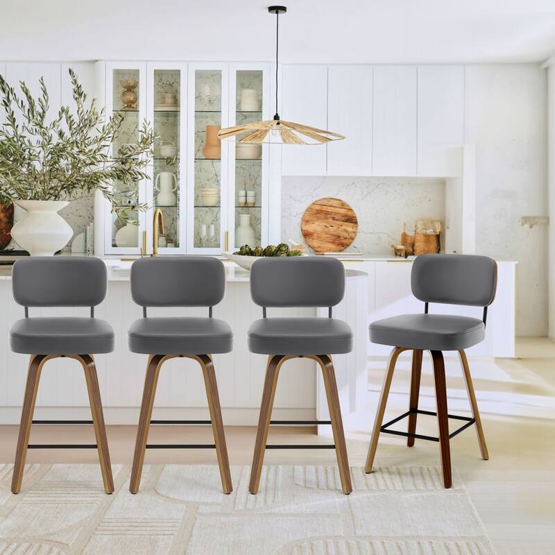 26"/29" Swivel Bar Stools/ Counter Stools with Bentwood Legs - Set of 4 - Grey-PU Back - Counter Height