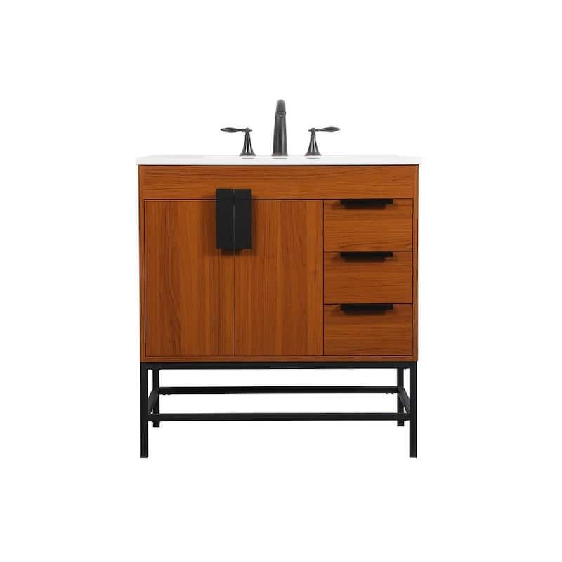 Elegant Lighting VF48832M Eugene 32" Free Standing Single Basin Vanity - Teak - Wood Finish
