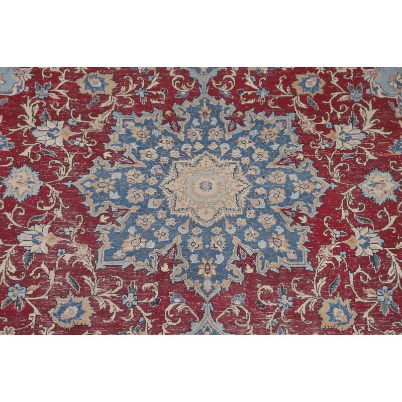 Distressed Mashad Persian Vintage Area Rug Hand-Knotted Wool Carpet - 8'5" x 11'5"