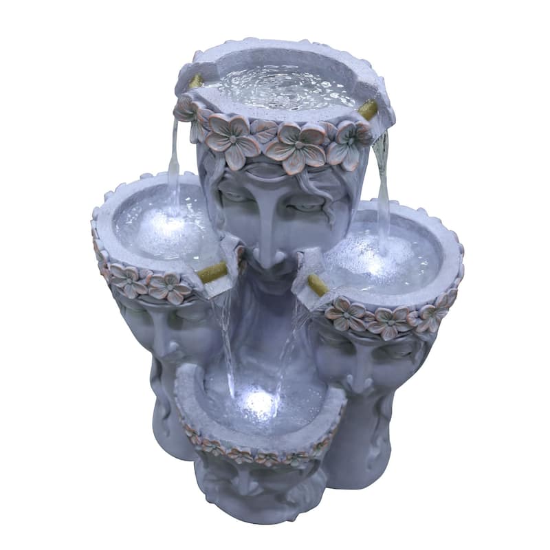 31.75" LED Lighted Multi Tier Flower Girl Outdoor Water Fountain