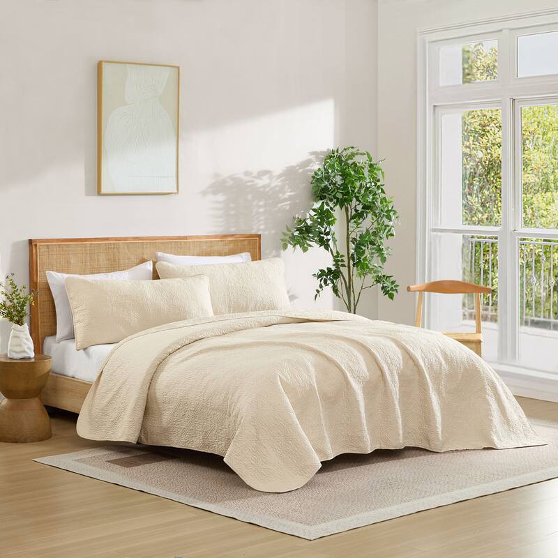HLC.ME Lorenzo - 3 Piece Size Quilt Set, Lightweight Bedspread Coverlet Set. - Beige - King