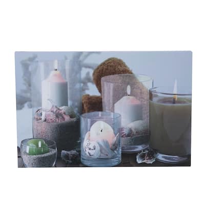 Shells/Candles Canvas with 5 Light-Up LED Decor