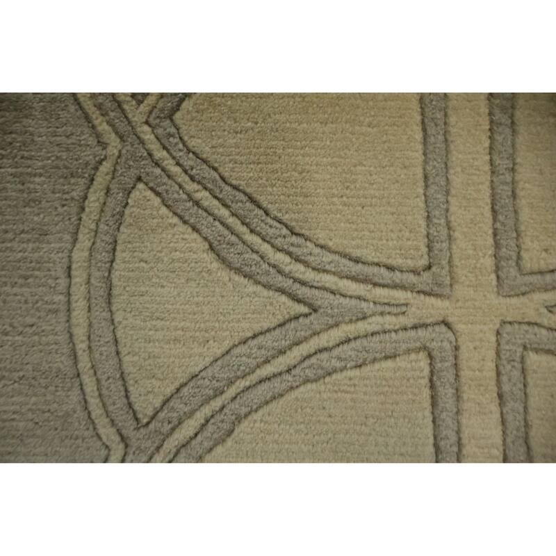 Hand Knotted Oriental 100% Wool Carpet Modern Geometric Beige & Ivories Nepalese Area Rug - 9' 8'' X 8' 2''