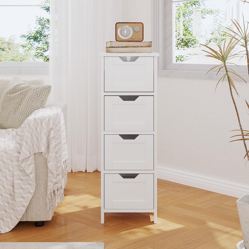 White 32.68"Tall Bathroom Storage Cabinet with 4 drawers and 1 door