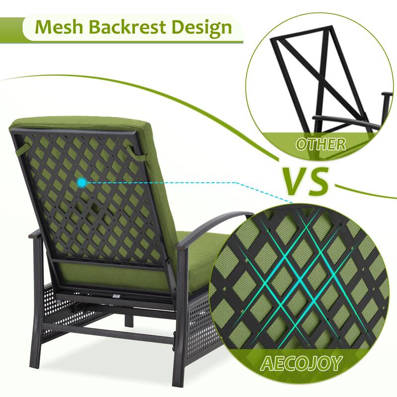 AECOJOY Outdoor Adjustable Cushioned Metal Patio Recliner Lounge Chair