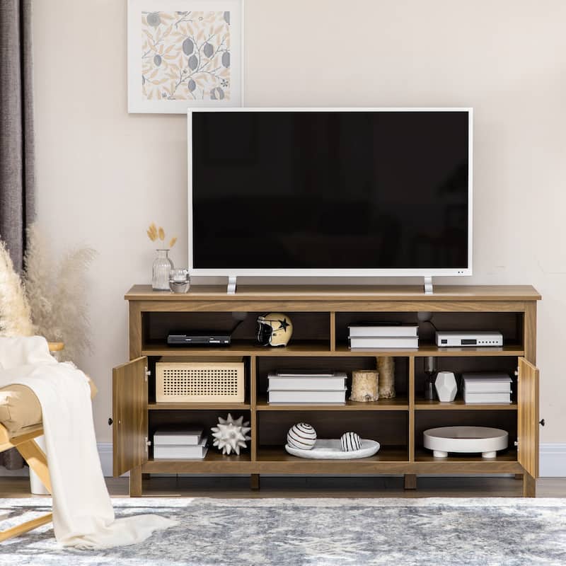HOMCOM 65 Inch TV Stand with Storage, Media Cabinet TV Entertainment Center with Wooden Shelves and Doors for Living Room