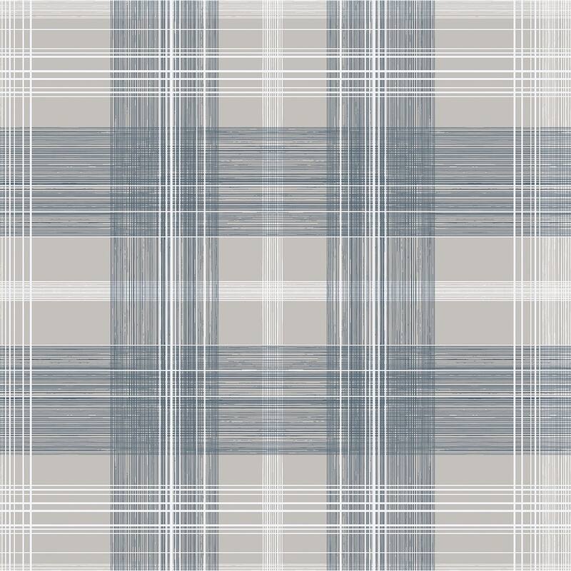 Stacy Garcia Home Crossroads Plaid Peel and Stick Wallpaper - 20.5 in W x 10 ft. L - Argos Grey & Blue