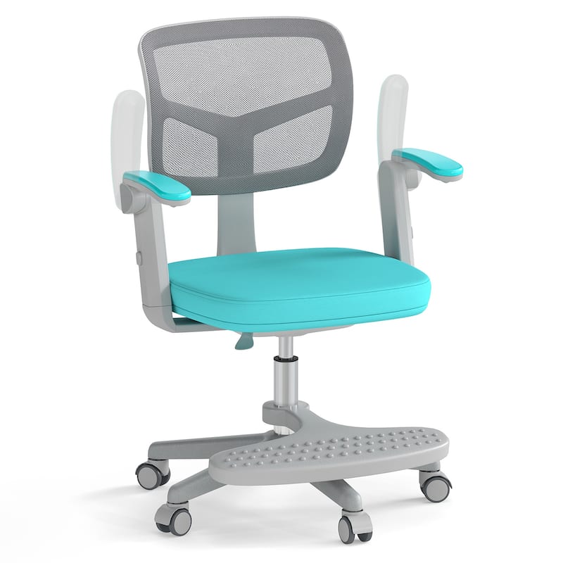Height Adjustable Children Desk Chair with Swivel Base and Lumbar Support Smooth Wheels - 22.5" x 21.5" x 31.5"-36" - Green