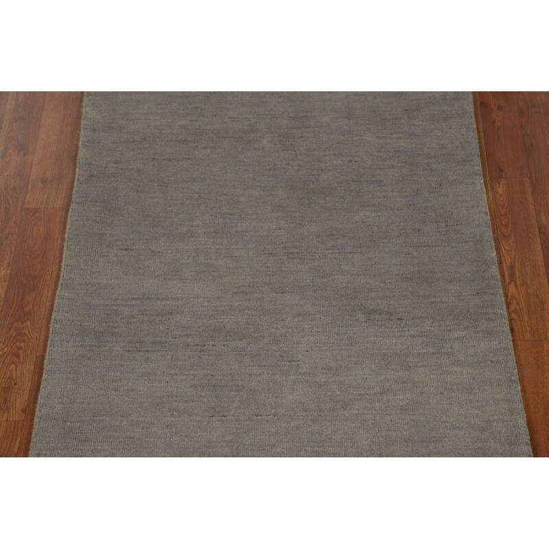 Gray Modern Gabbeh Runner Rug Hand-Knotted Wool Carpet - 3'0" x 9'8"
