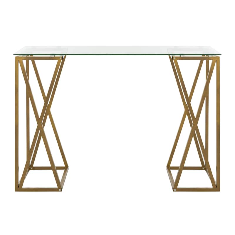 Silver Manilla Orchid Gold Glass Top Desk