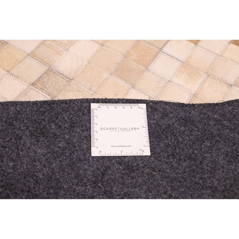 ECARPETGALLERY Handmade Cowhide Patchwork Beige Leather Rug - 8'1 x 10'0