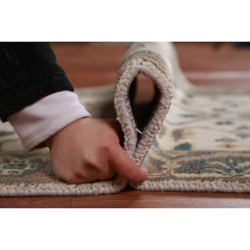 Ivory Oushak Oriental Runner Rug Hand-Knotted Wool Carpet - 2'7" x 7'10"