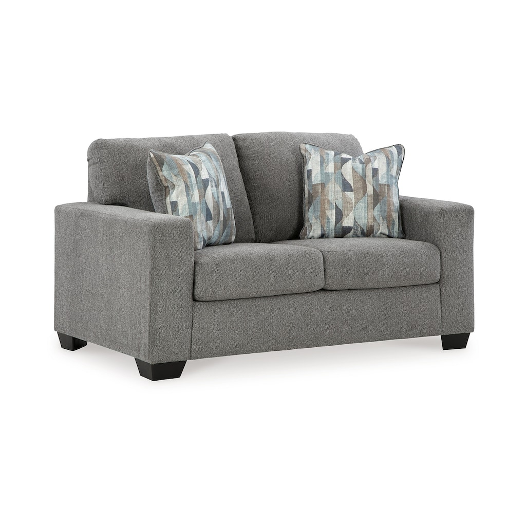 Gavin Loveseat, Graphite Gray Polyester, 2 Accent Pillows, 62 Inch