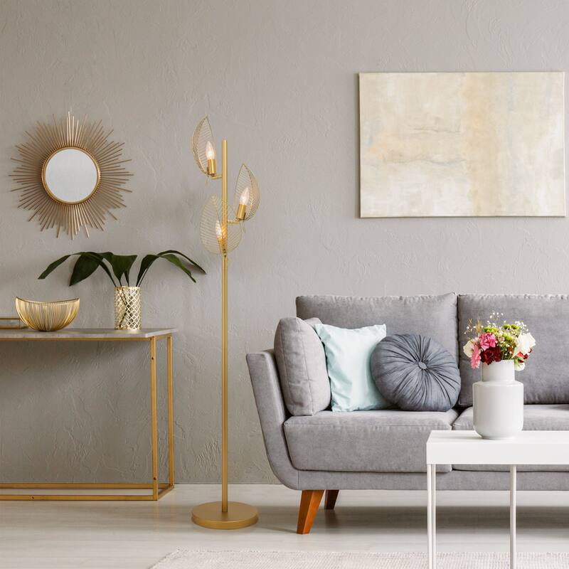 James River of Goods Gold Metal Three Leaf Shade 59.25-Inch Floor Lamp - 23" x 23" x 59.25"