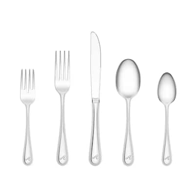 RiverRidge Beaded Flatware 46-Piece Monogrammed/Non-Monogrammed Stainless Steel Silverware Set for 8