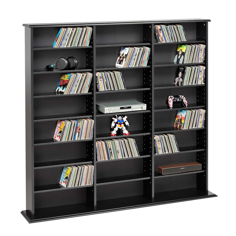 Prepac Media Storage Display Cabinet 8.75" D x 56" W x 51" H - 56" W x 51" H x 8.75" D - Black