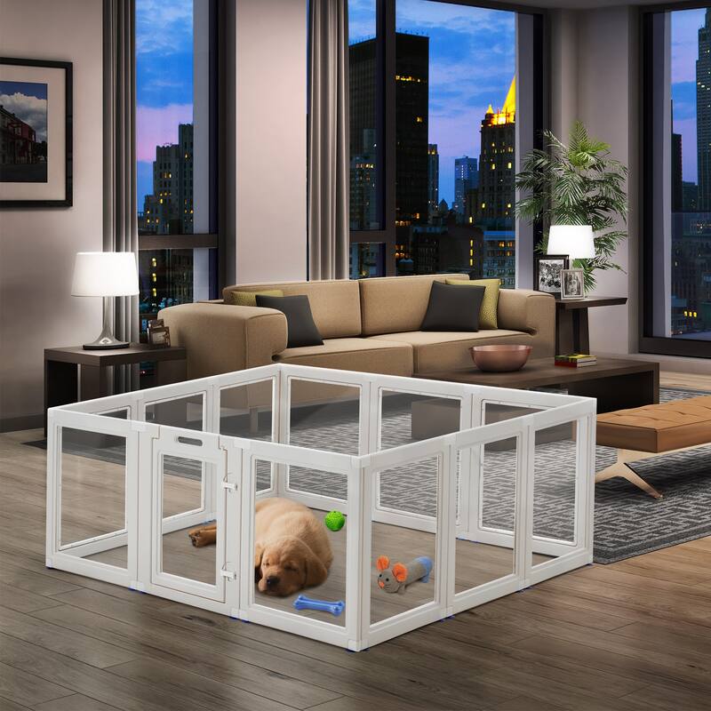 EROMMY 6/ 8/ 12 Panel Clear PET Pet Playpen with Door, Transparent Puppy Playpen for Small Dogs, Cats, Rabbits