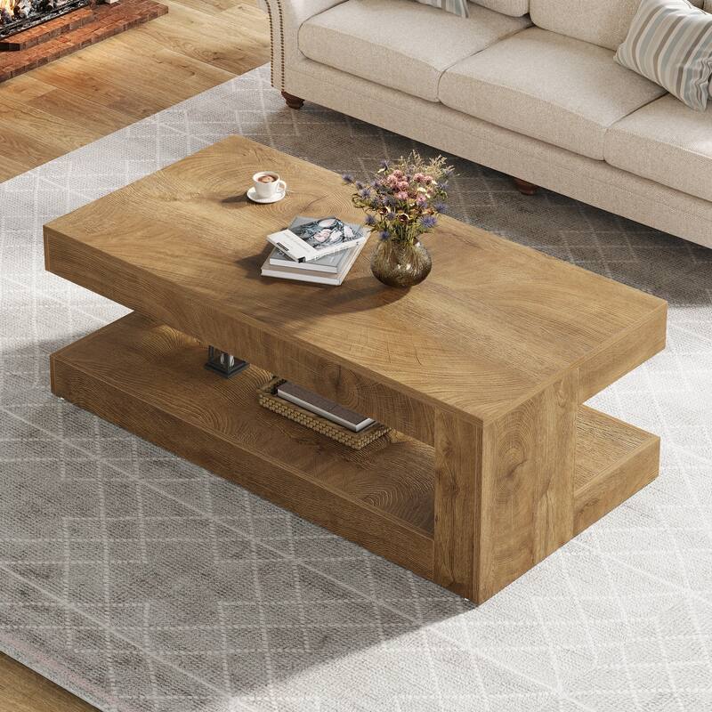 47-Inch Rectangular Coffee Table with Storage for Living Room, Grey - 23.62" D x 47.24" W x 19.69" H