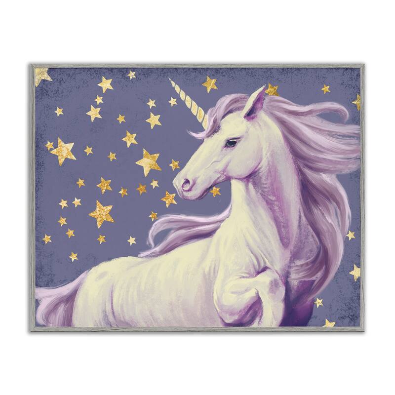 Stupell Purple Unicorn in Starry Night Sky Space Fantasy Framed Wall Art