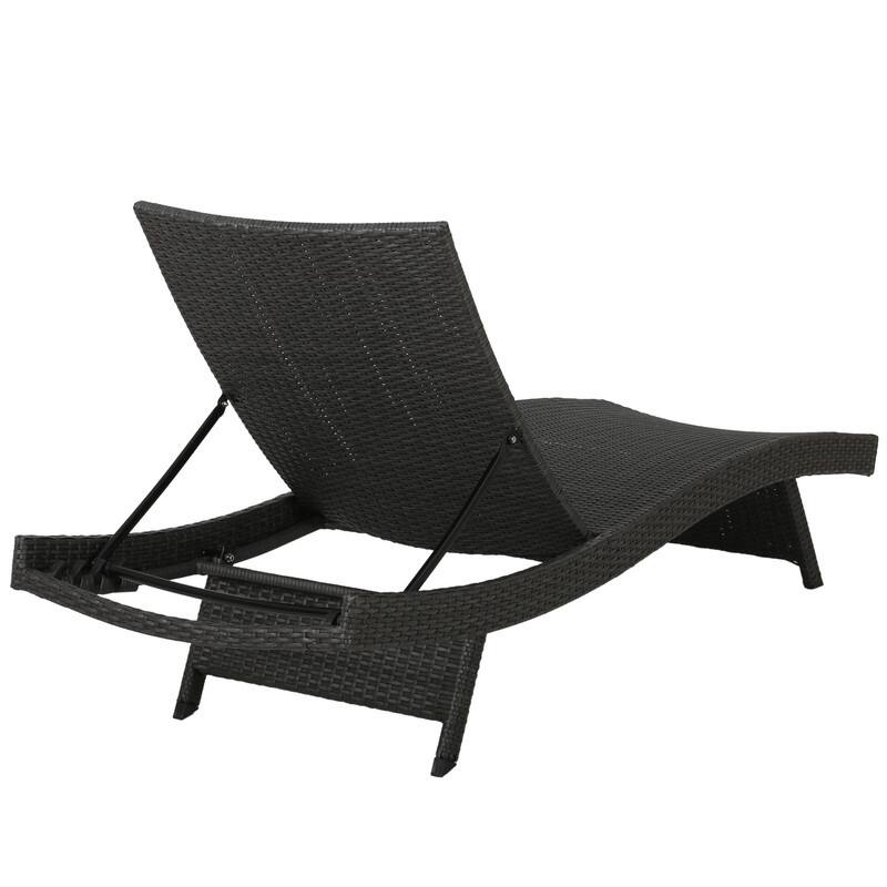 2-Piece PE Wicker Chaise Lounge Set, Adjustable Outdoor Stackable Sunbathing Chairs