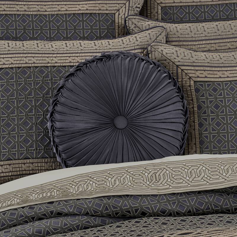 J. Queen New York Alaro Slate Tufted Round Decorative Throw Pillow - Accent - Polyester - Slate