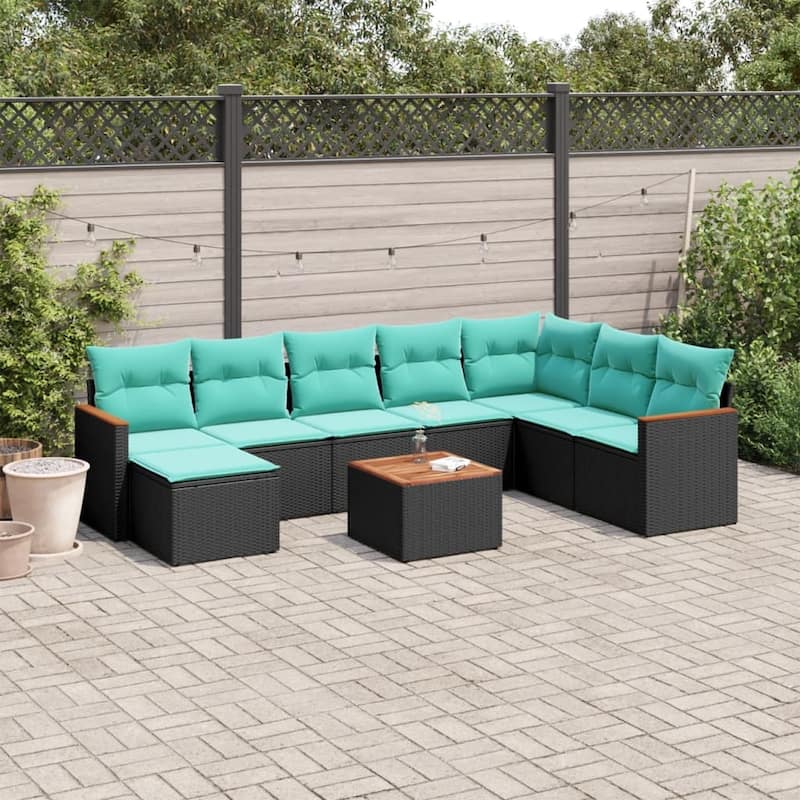 vidaXL 8 Piece Patio Sofa Set with Cushions Black Poly Rattan - 97.3x27.2x73.2