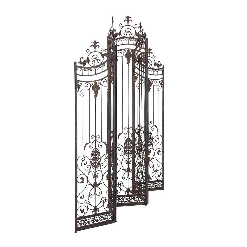 Metal Hinged Foldable Arched Partition 5 Panel Room Divider Screen with Relief Acanthus Design - Bronze - Roche River Decor