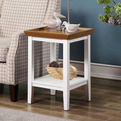End Table with Tray Top - Rubberwood Side Table for Living Room, Bedroom - Storage & Display Accent Table - 26