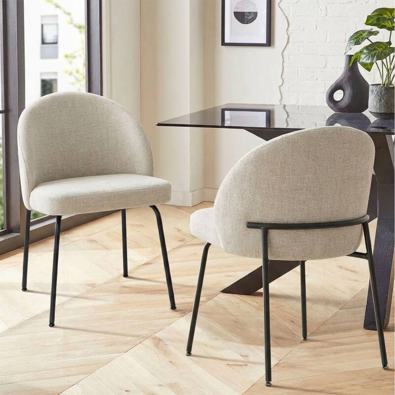 Modern Fabric Dining Chairs with Curved Back(Set of 2) - Oatmeal