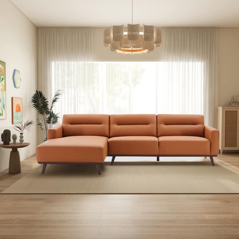 Balton L-Shaped Vegan Leather Sectional in Cognac Tan - Left Facing