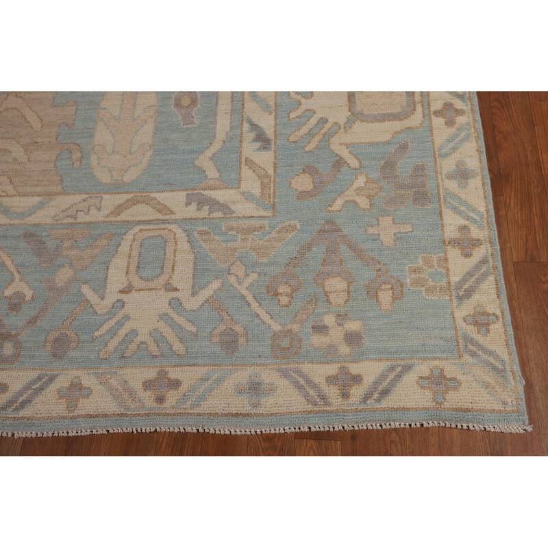 Light Blue Oushak Vegetable Dye Rug Hand-Knotted Wool Carpet - 8'1"x 10'1"