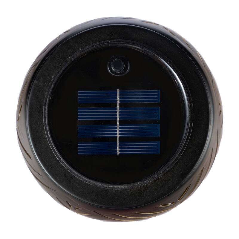 Glitzhome 8.75"H Set of 2 Black Metal Cutout Geometric Pattern Solar Powered Outdoor Lantern with LED Light