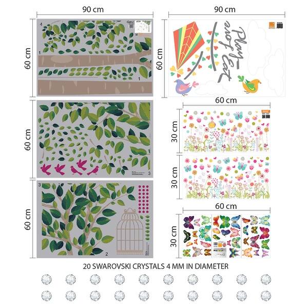 dimension image slide 0 of 2, Walplus Butterflies Bird Tree Kit Children Wall Sticker Nursery Decor