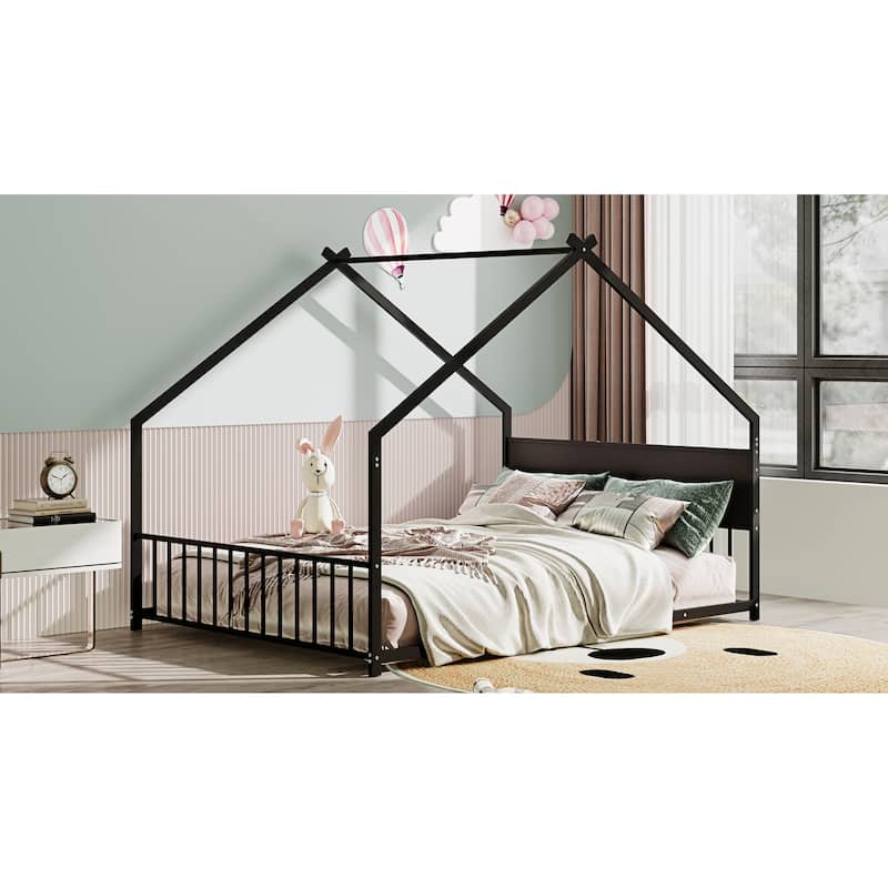 Full Size Platform Bed with LED Lights & Sideboard (450lb Capacity, Low-Profile Design)