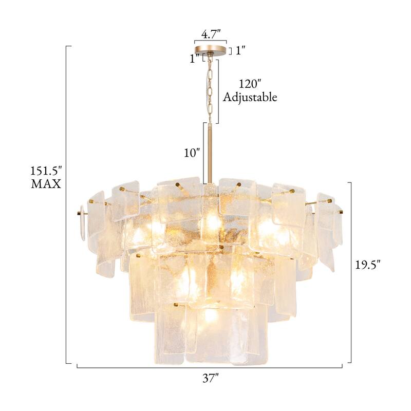 Calyra Modern Luxury 13-Light Tiered Gold Textured Handmade Glass Chandelier for Living Dining Room Foyer