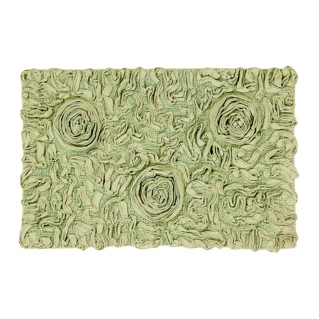 Home Weavers Bellflower Collection Absorbent Cotton Machine Washable Bath Rug - Green