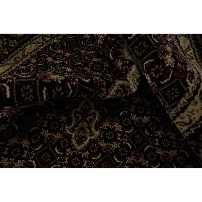 Hand Knotted Oriental 100% Wool Carpet Traditional Floral Black Tabriz-Mahi Area Rug - 4' 2'' X 4' 1''