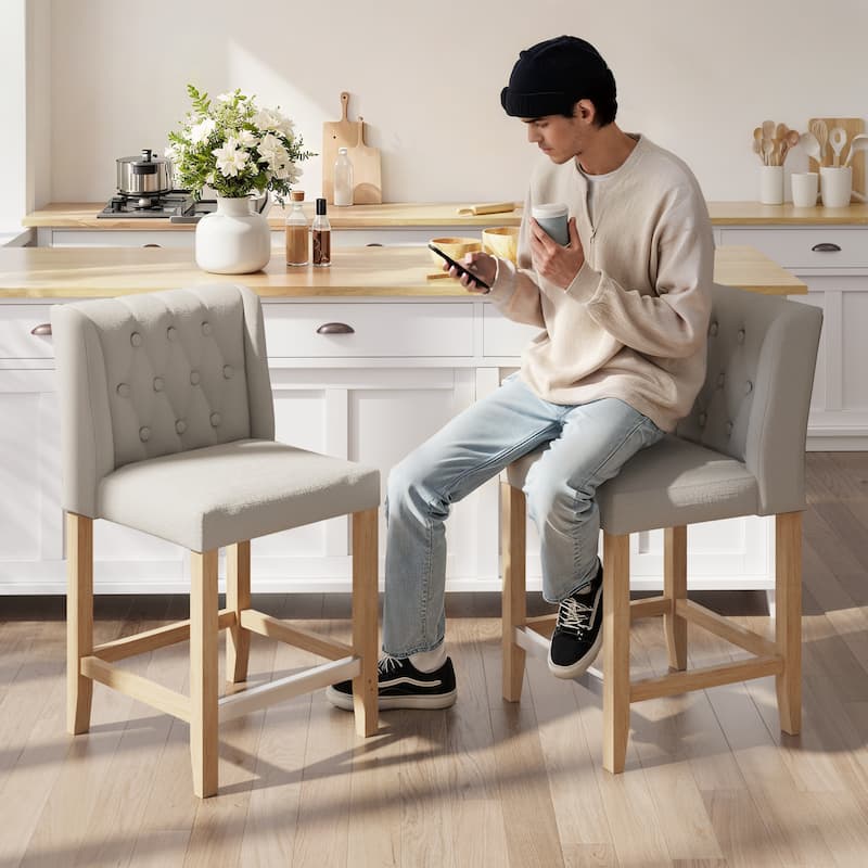 EROMMY Counter & Bar Stools Set of 2, Solid Wood Frame Upholstered Kitchen Stools