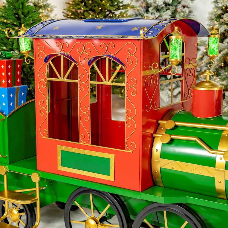 12.5 Foot Long Large Iron Christmas Train with Cart - 15.79"x51.5"x64.75"