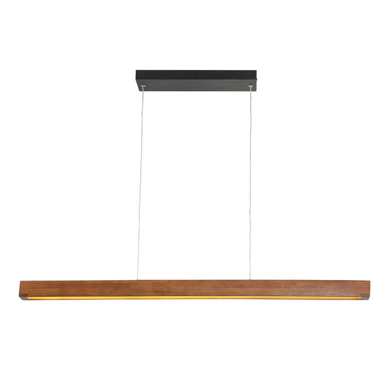 25-Watt Modern Brown Long Linear Walnut Wood Integrated LED Island Chandelier for Kitchen, Dining Room