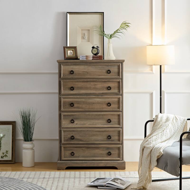 Tall 6 Drawer Dresser for Bedroom Storage, Closet Organizer, Modern Design - Grey