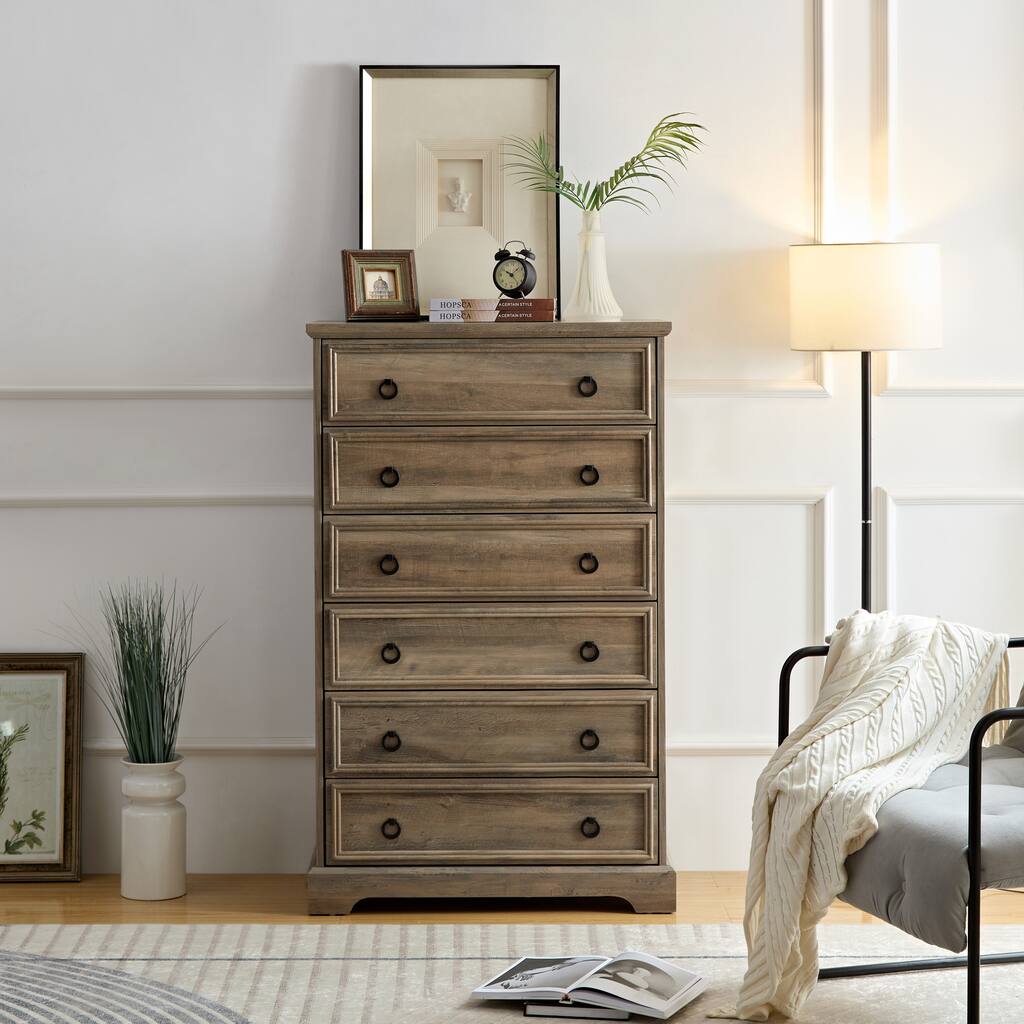 Wooden Modern 6-Drawer Dresser with Easy Pull Handle