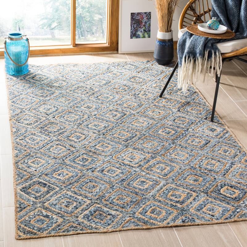 SAFAVIEH Cape Cod Elfie Handmade Jute Area Rug - 11' x 15' - Natural/Blue