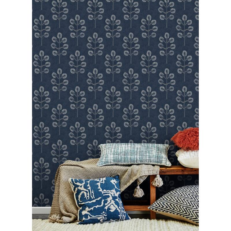 Chesapeake Plum Tree Dark Blue Botanical Wallpaper