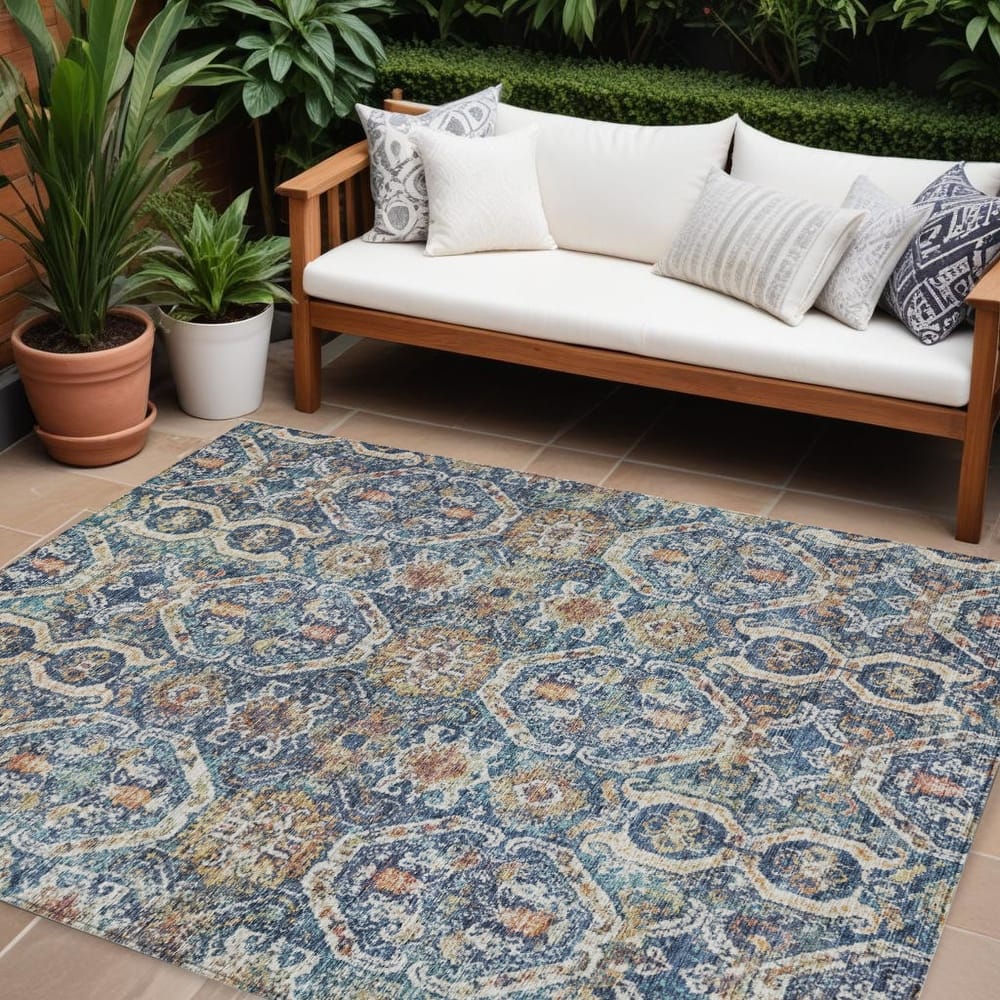 HomeRoots Floral Transitional Rectangle Outdoor Rug