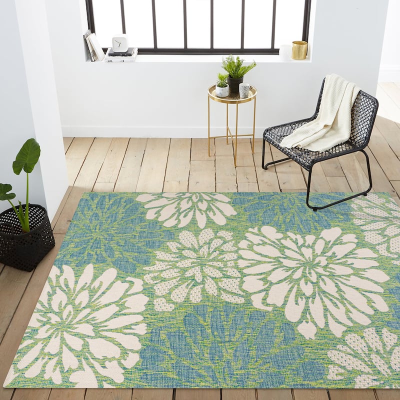 JONATHAN Y Floral Textured Weave Indoor/Outdoor Area Rug