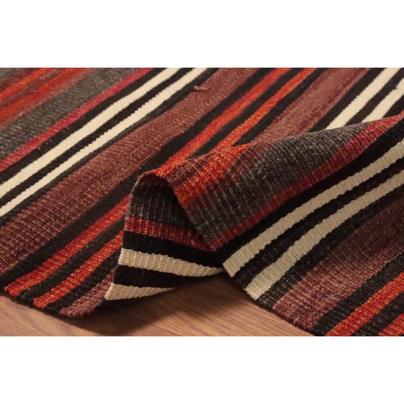 Hand Woven Oriental 100% Wool Carpet Southwestern Geometric Multi-Colored Kilim Area Rug - 10' 4'' X 4' 9''