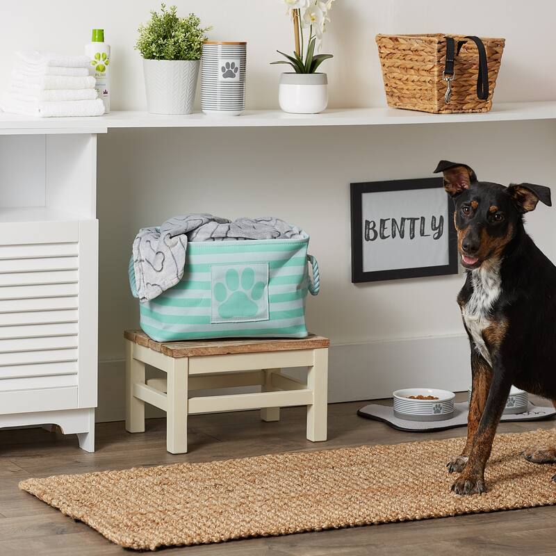 Bone Dry Polyester Pet Bin Stripe With Paw Patch Black Rectangle Large