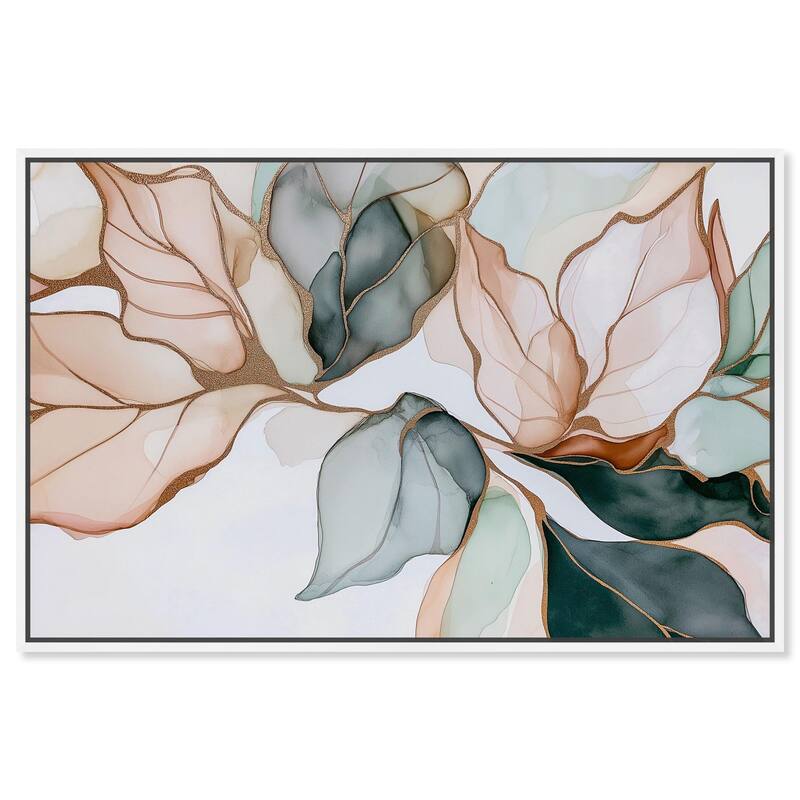 Golden Veined Leaves I Canvas by Art Remedy - White - 30" x 20"