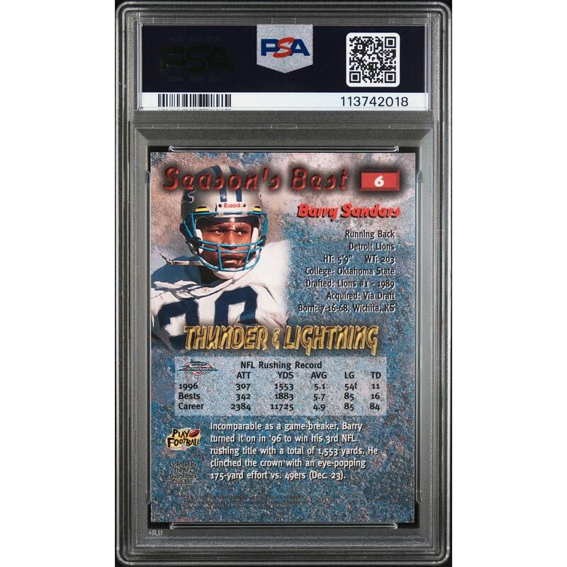 Barry Sanders 1997 Topps Chrome Seasons Best Signed Card #6 Auto PSA 10 13742018 - 8' x 11'